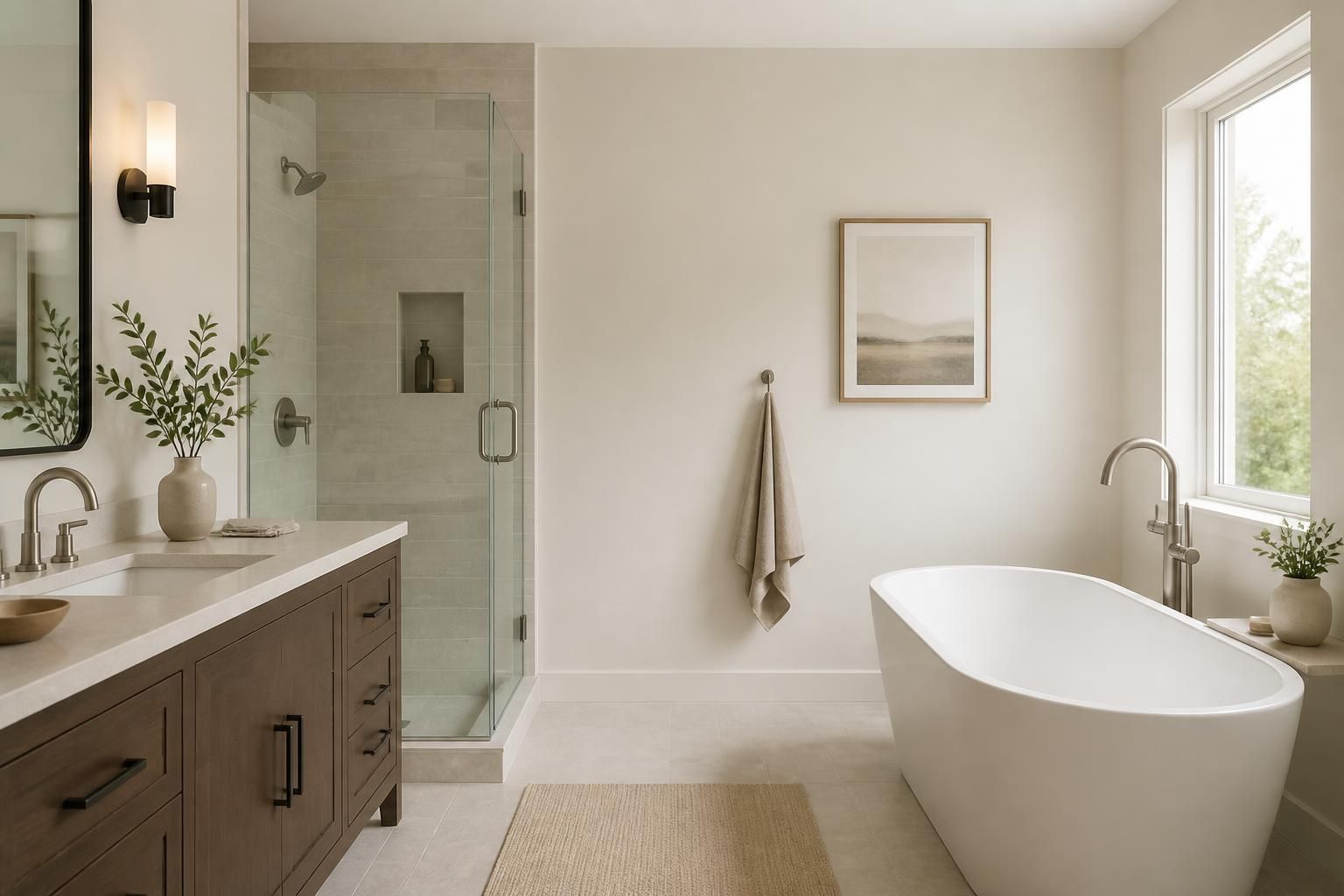 Clean modern bathroom with open space for text overlay