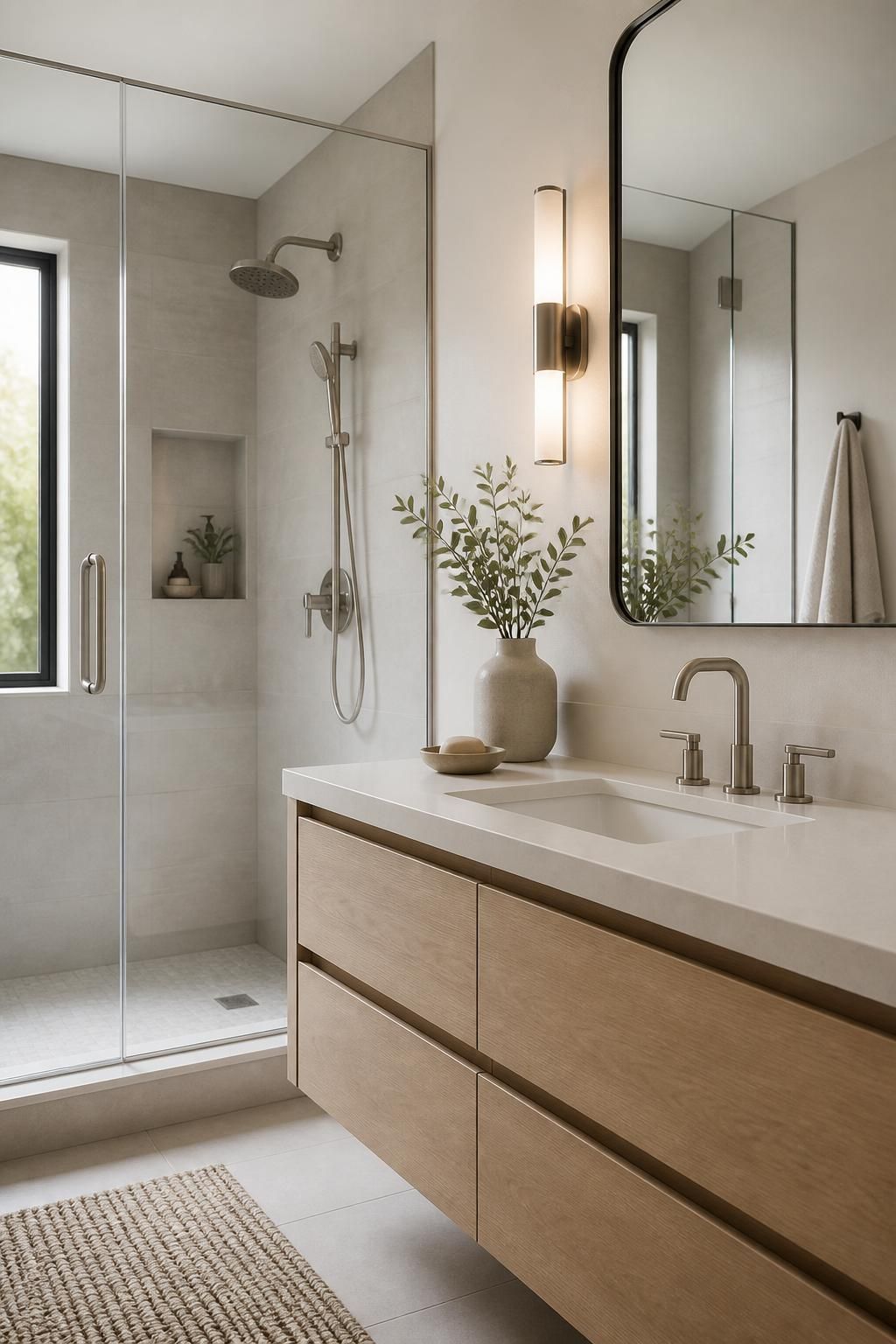 Modern bathroom with clean finished plumbing fixtures